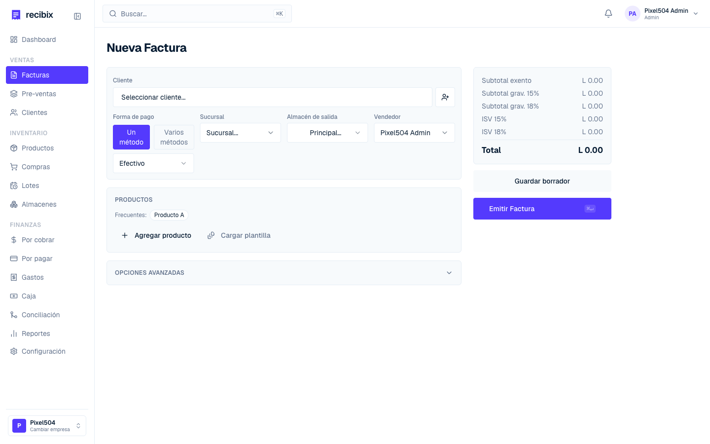 Formulario de nueva factura