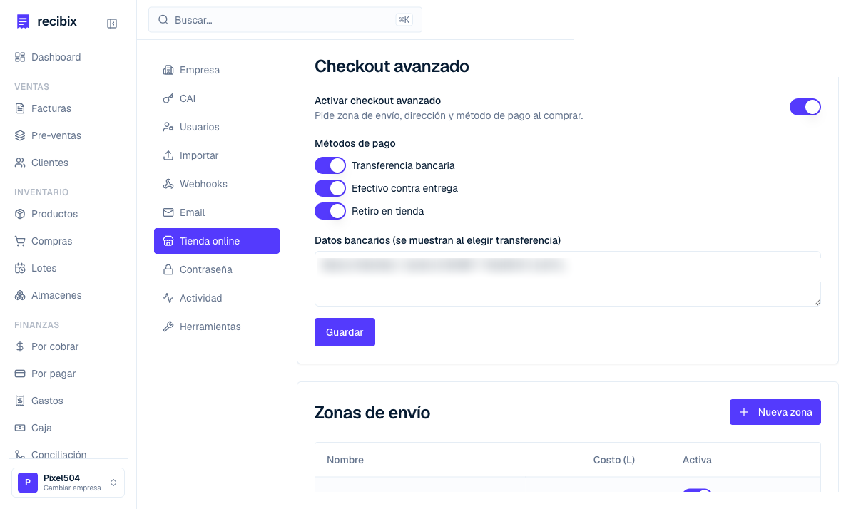Configuración del checkout avanzado