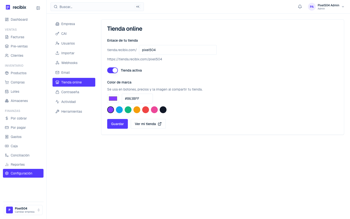 Configuración de la tienda en línea